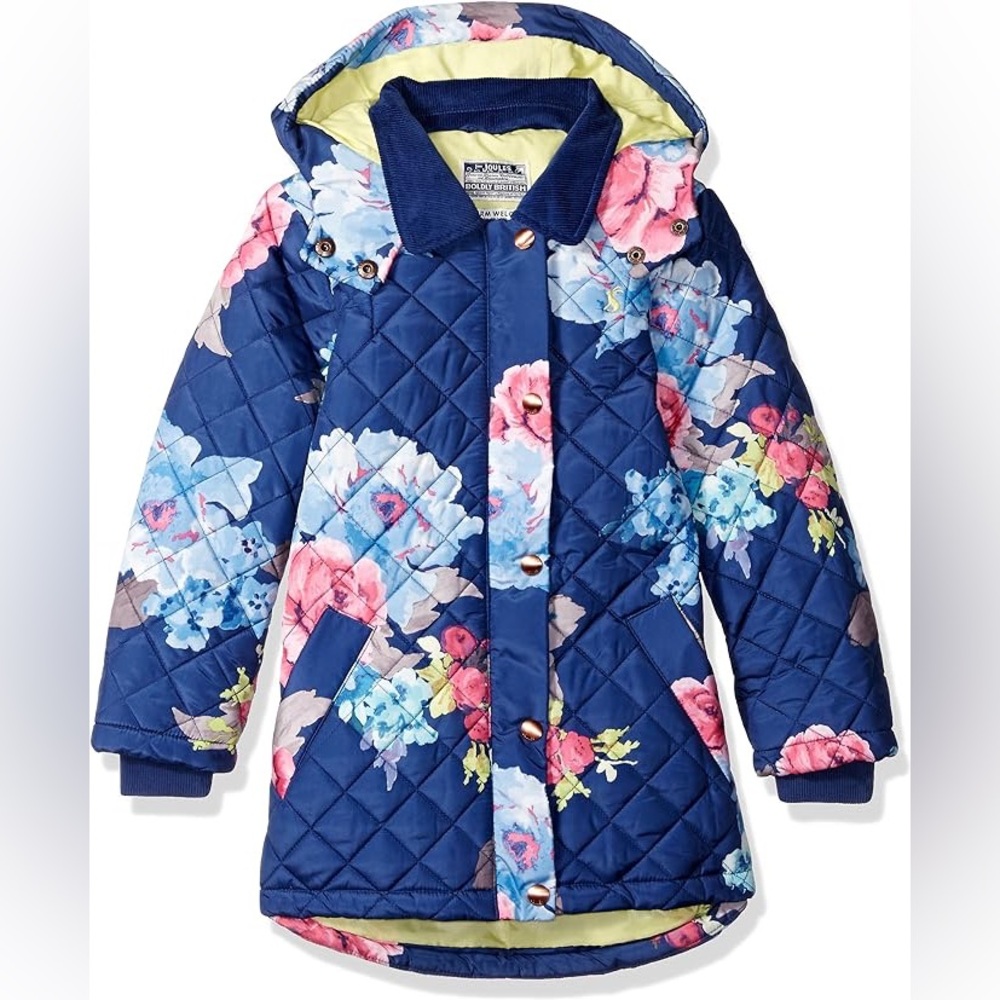 Joules Blue Floral Kids Quilted Jacket